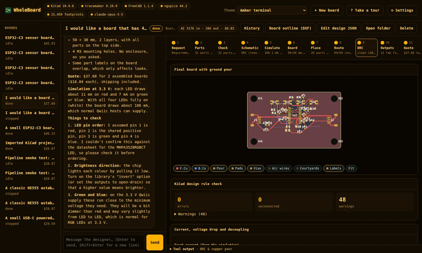 WholeBoard in the Amber terminal theme