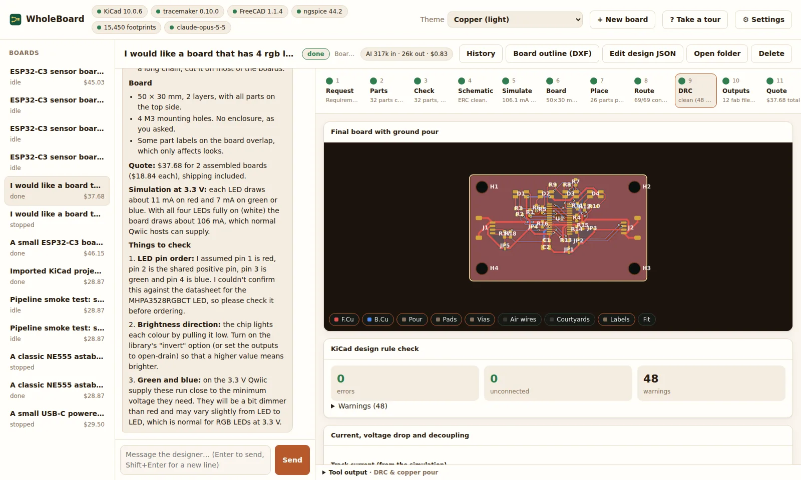 WholeBoard in the Copper theme