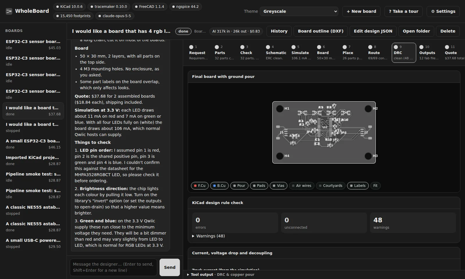 WholeBoard in the Greyscale theme