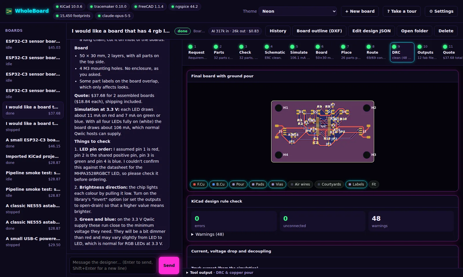 WholeBoard in the Neon theme